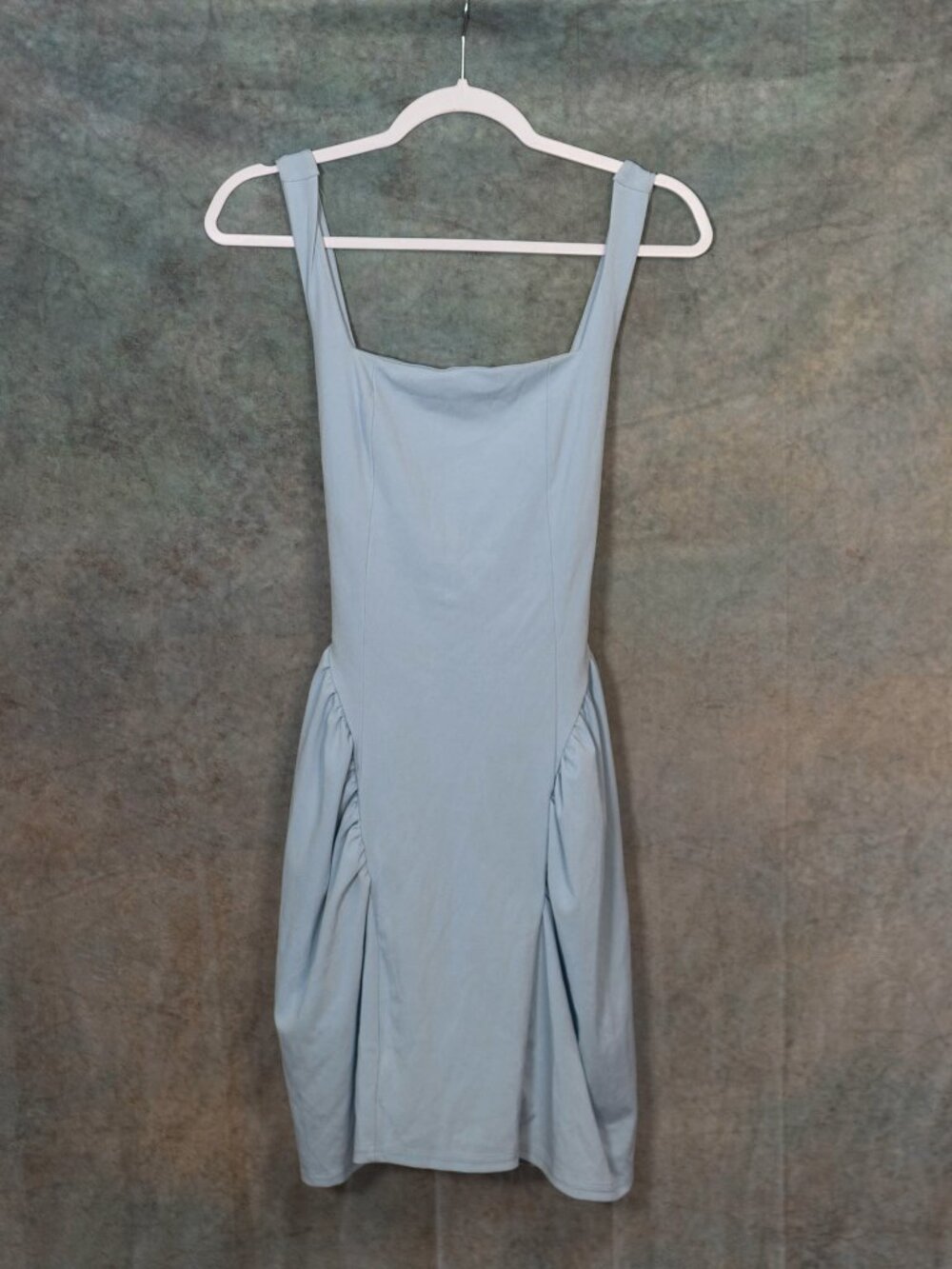 Never Worn Pastel Baby Blue Stretchy Swing Dress - Open Back w/ Tie - Small